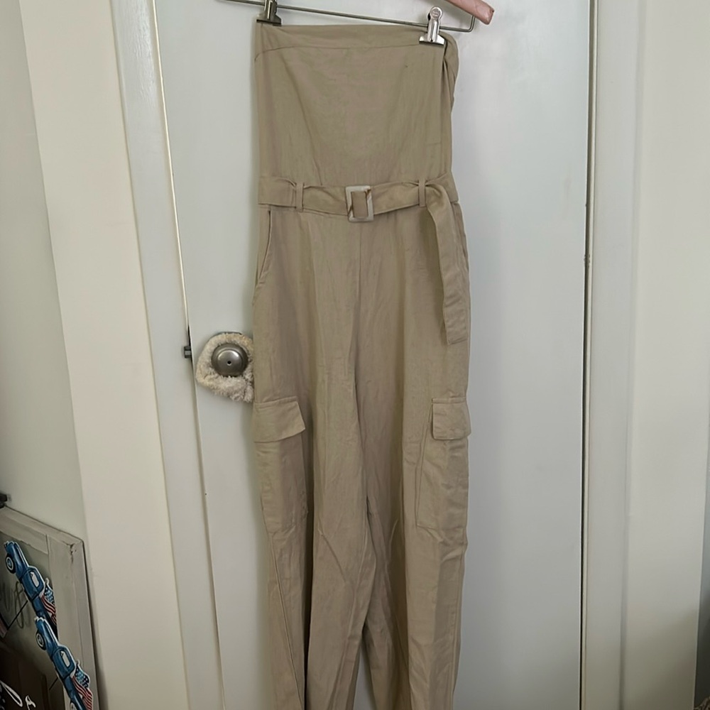 Sim Sam Womens Jumpsuit Size s Wide Leg Cargo Belt Linen Retro